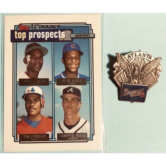 '92 Topps Gold,Winner,Top Pros Atlanta BRAVES,CHIPPER Jones,RCard& '96Ltd Ed Pin - Picture 1 of 4